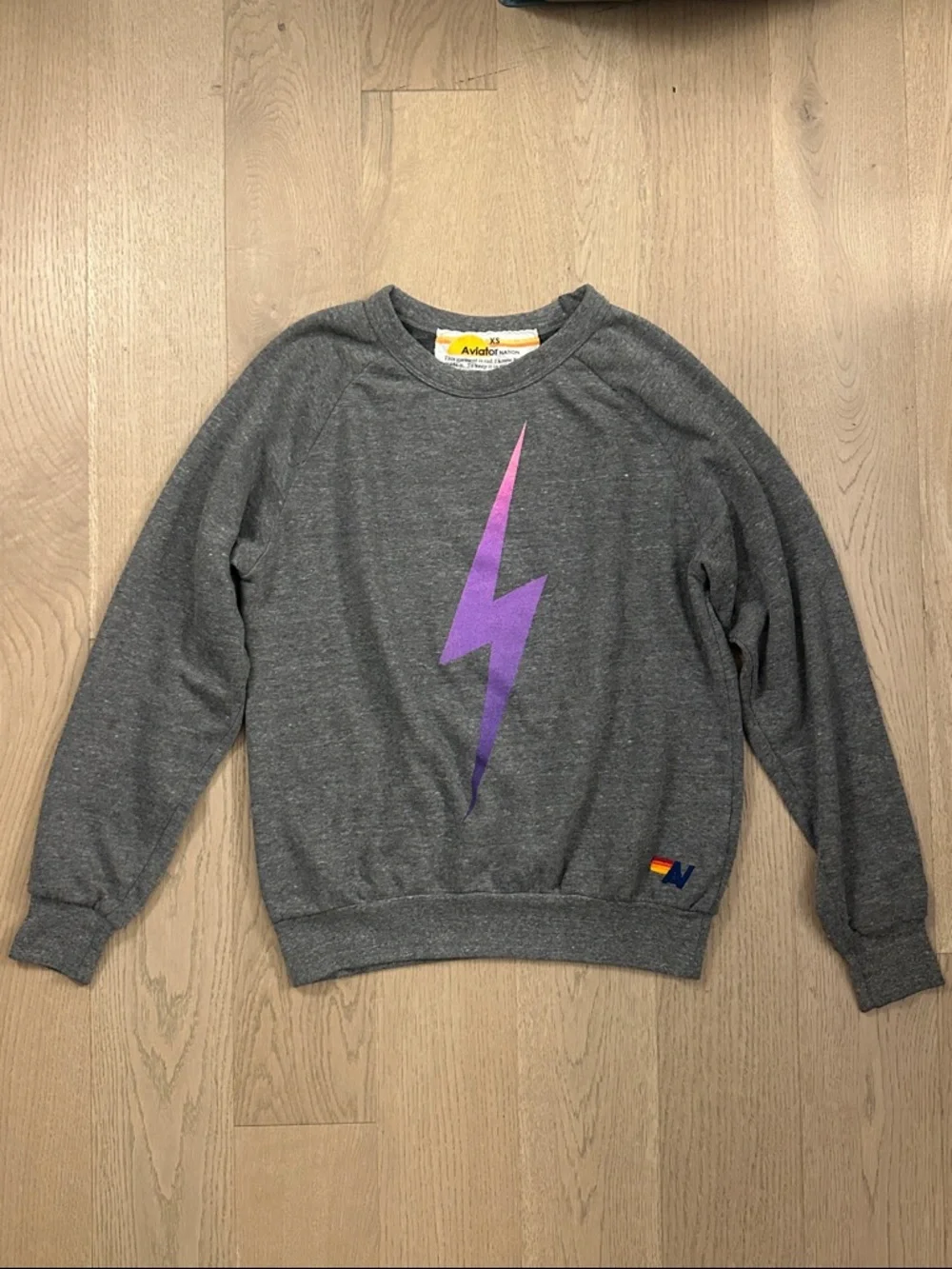 Aviator Nation Bolt Fade Crew Sweatshirt in Heather Grey / Pink Purple Size XS - Picture 5 of 7